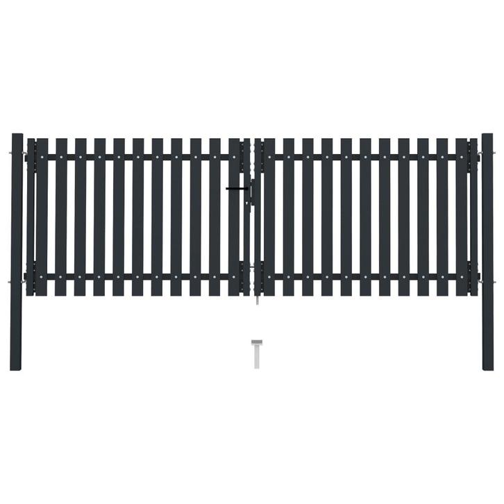 vidaXL Poort dubbel 306x125 cm staal antraciet, Tuin en Terras, Tuinpoorten, Nieuw, Verzenden