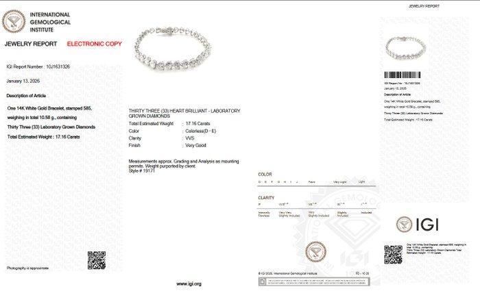 Tennis armband - 14 karaat Witgoud - 17.16ct. tw. Diamant, Handtassen en Accessoires, Antieke sieraden