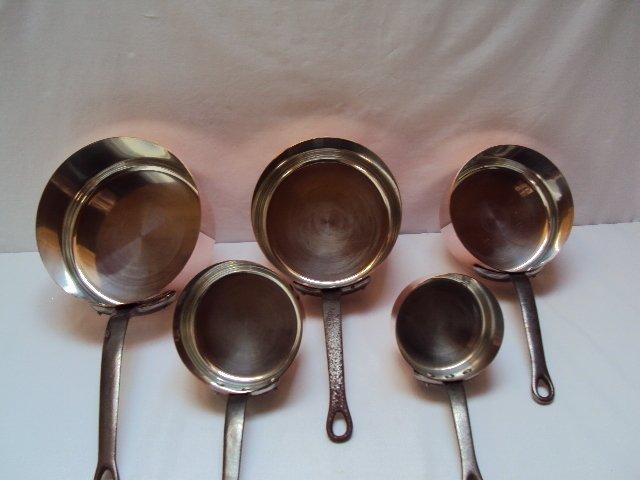 Fabrication Française 5 casseroles cuivre et étain -, Antiek en Kunst, Antiek | Keukengerei