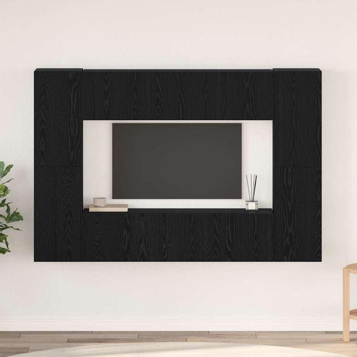 vidaXL Tv-meubelset 8 pcs Zwart Eiken 60 x 30 x 30 cm, Huis en Inrichting, Kasten |Televisiemeubels, Nieuw, Verzenden