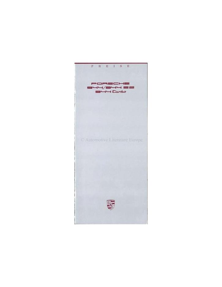 1989 PORSCHE 944 PRIJSLIJST DUITS, Boeken, Auto's | Folders en Tijdschriften, Ophalen of Verzenden