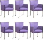 Set van 6 Lichtpaarse leren moderne kuipstoel - poot rond, Huis en Inrichting, Overige kleuren, Nieuw, Leer, Ophalen of Verzenden