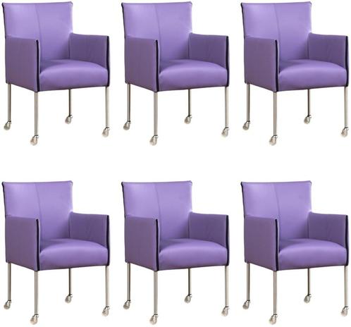 Set van 6 Lichtpaarse leren moderne kuipstoel - poot rond, Huis en Inrichting, Stoelen, Overige kleuren, Vijf, Zes of meer stoelen
