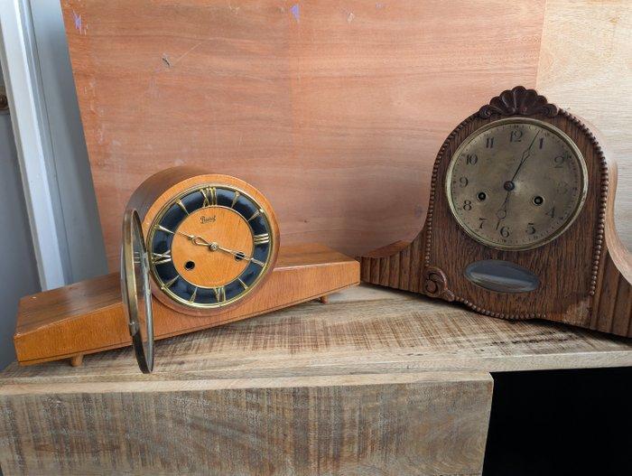 Tafelklok (2) - Hau - Art Deco Hout, Messing - Pendules voor, Antiek en Kunst, Antiek | Klokken