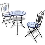 vidaXL 3-delige Bistroset keramische tegel blauw en wit, Tuin en Terras, Verzenden, Nieuw