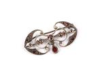 Zonder Minimumprijs - Broche Zilver - 1.00ct. tw. Granaat -, Handtassen en Accessoires, Antieke sieraden