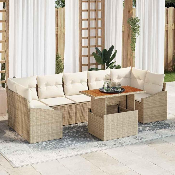 vidaXL Tuinbank Set met kussen met opslag 8 pcs Beige en, Tuin en Terras, Tuinsets en Loungesets, Nieuw, Verzenden