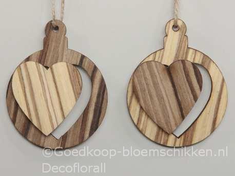 Hangers houten ballen 8cm. met harten 2d naturel set van 2, Hobby en Vrije tijd, Knutselen, Nieuw