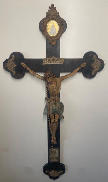 Antiek Crucifix - Hout - 1900-1910 - Kruisbeeld - Maria help, Antiek en Kunst, Kunst | Niet-Westerse kunst