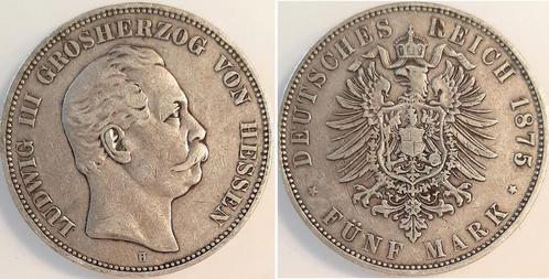 Duitsland 5 Mark 1875 H Ludwig Iii Hessen sehr schoen Lud..., Timbres & Monnaies, Monnaies | Europe | Monnaies non-euro, Envoi