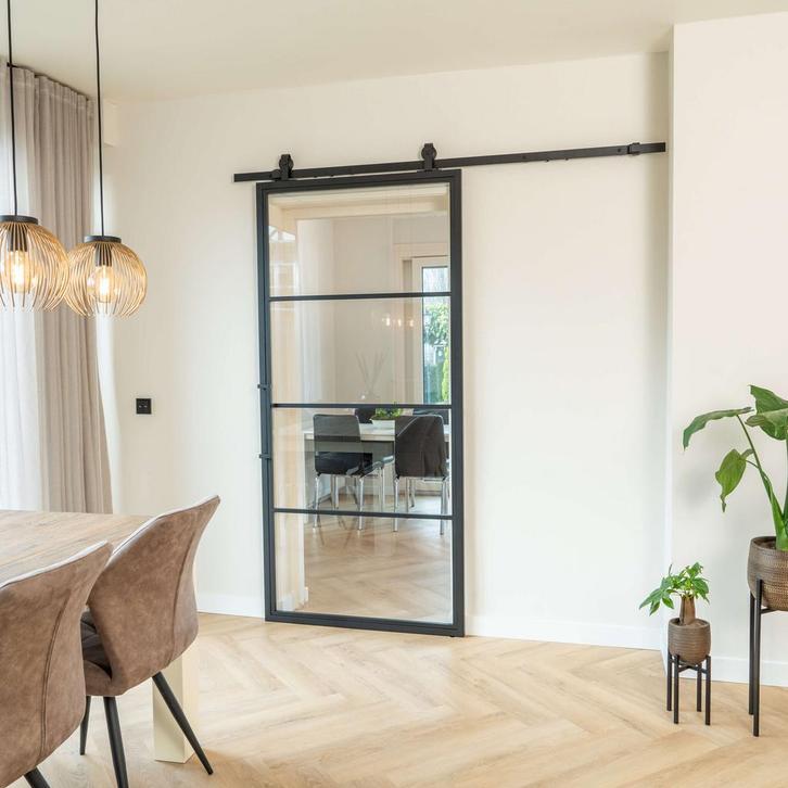 Stalen Schuifdeur - 4 Vlaks - Helder glas, Doe-het-zelf en Bouw, Raamkozijnen en Schuifdeuren, Inclusief glas, Nieuw, Metaal, 150 tot 225 cm