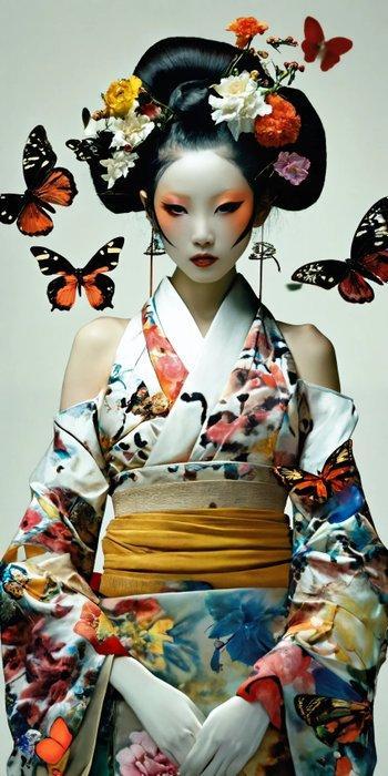 Hiroshi (1981) - Geisha Butterfly #4 Toile (XXL), Antiquités & Art, Art | Peinture | Moderne