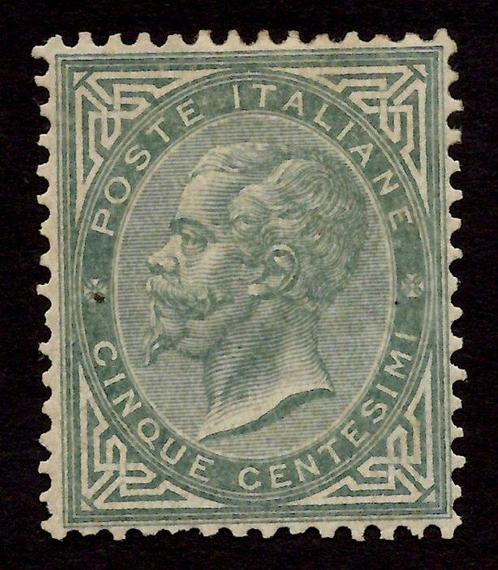 Koninkrijk Italië 1863 - 5 cent. donkergrijs groen, De La, Postzegels en Munten, Postzegels | Europa | Italië