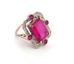 Zonder Minimumprijs - Ring - 9 kt. Roségoud, Zilver Robijn -, Nieuw