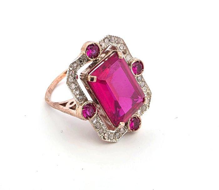 Zonder Minimumprijs - Ring - 9 kt. Roségoud, Zilver Robijn -, Handtassen en Accessoires, Ringen