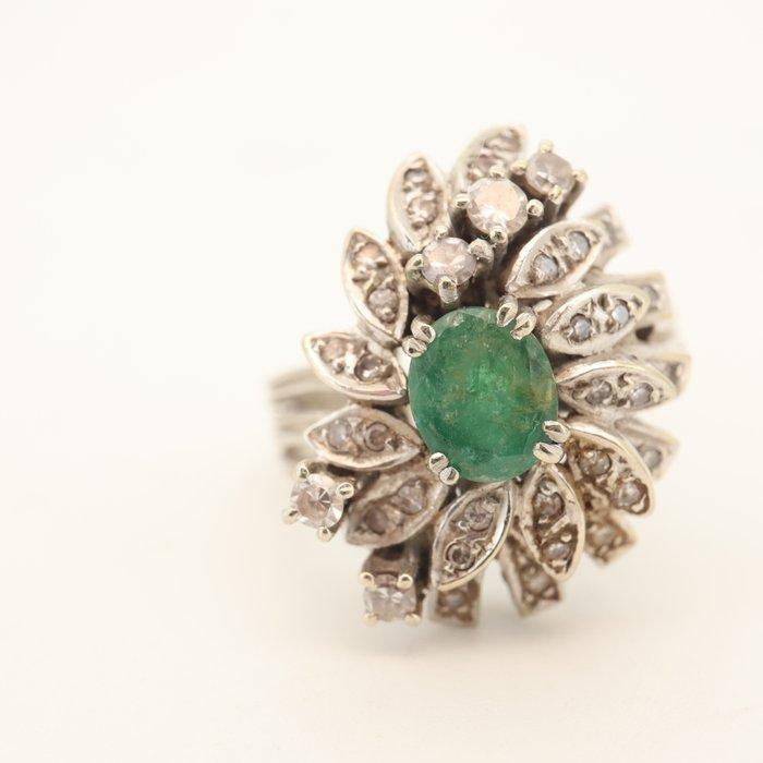 Ring - 19.2 kt. Witgoud Smaragd - Diamant, Handtassen en Accessoires, Ringen