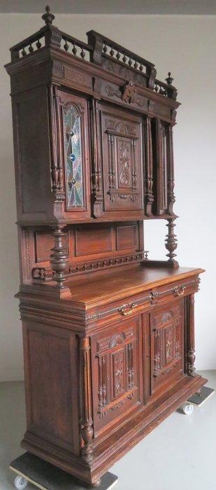 Buffetkast - Walnoot, Glas-in-lood, Koper, Antiek en Kunst, Antiek | Overige Antiek