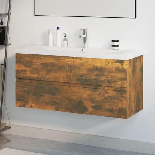 vidaXL Meuble lavabo avec bassin intégré Chêne fumé Bois, Maison & Meubles, Tables | Coiffeuses, Neuf, Envoi