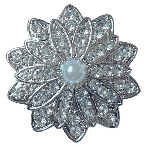 Fako Bijoux® - Magneet Broche XL - Bloem Kristal Met Parel -, Handtassen en Accessoires, Broches, Verzenden