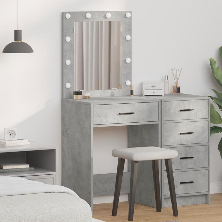 vidaXL Kaptafel met lade Betongrijs 50 x 41 x 135 cm Bewerkt, Huis en Inrichting, Tafels | Kaptafels, Nieuw, Verzenden