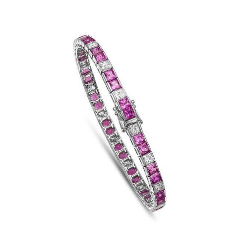 Tennis armband - 18 karaat Witgoud Saffier - Diamant, Handtassen en Accessoires, Antieke sieraden