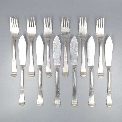 Wilkens & Söhne model Pagode 221 - Art-Deco Visbestek -, Antiek en Kunst, Antiek | Zilver en Goud