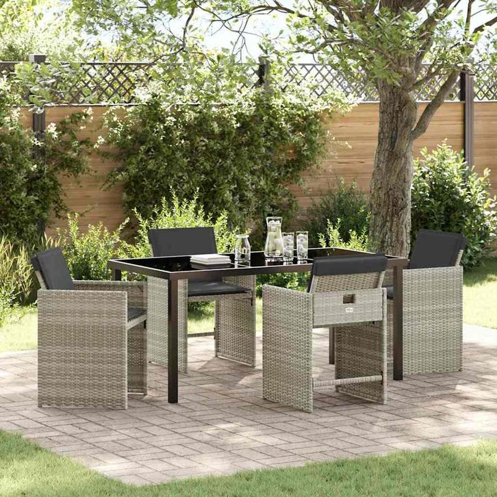 vidaXL Tuin Eettafel Set 5 pcs Lichtgrijs poly rattan, Tuin en Terras, Tuinsets en Loungesets, Nieuw, Verzenden