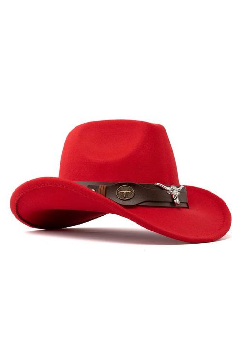 Cowboyhoed Rood Wolvilt Stier Rode Cowboy Western Hoed Stier, Kleding | Heren, Carnavalskleding en Feestkleding, Nieuw, Ophalen of Verzenden