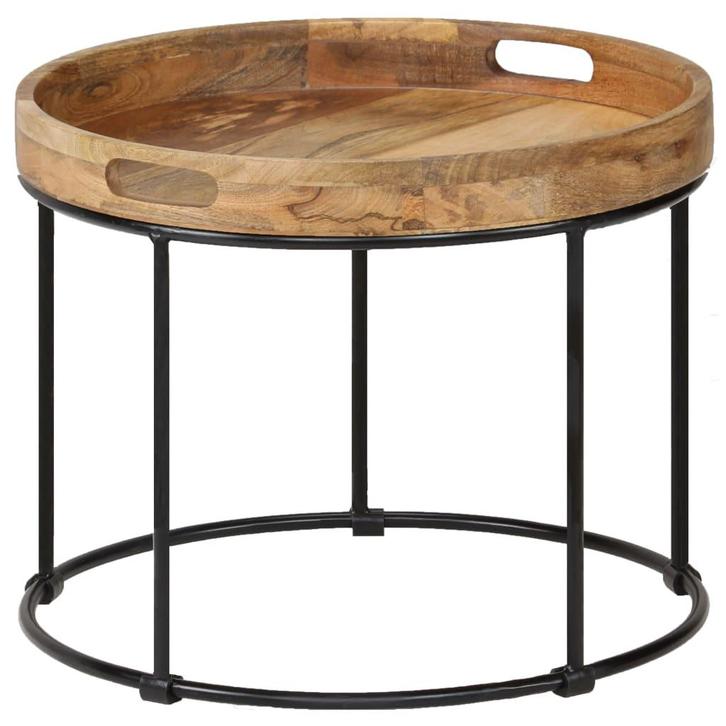 vidaXL Salontafel 50x40 cm massief mangohout en staal, Huis en Inrichting, Tafels | Salontafels, Nieuw, Verzenden