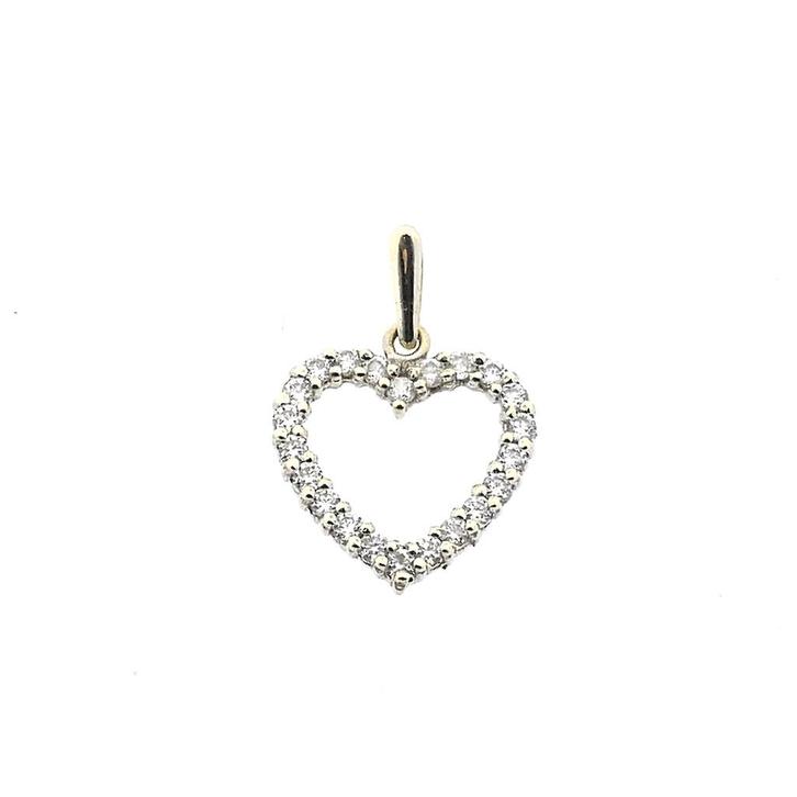 Witgouden hart hanger met zirconia (kettinghanger), Handtassen en Accessoires, Bedels, Gebruikt, Overige merken, Goud, Ophalen of Verzenden