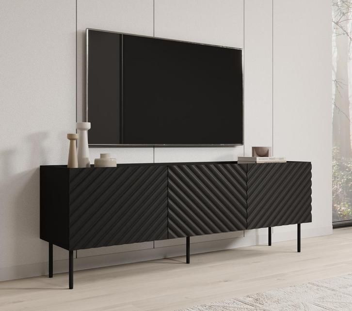 Meubella | TV-Meubel zwart 165x40x59 | hotel chique modern, Huis en Inrichting, Kasten |Televisiemeubels, 25 tot 50 cm, Nieuw