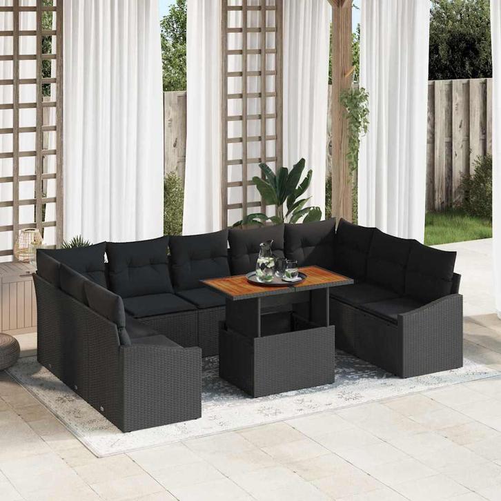 vidaXL Tuin Eettafel Set 10 pcs Zwart en Bruin 100 x 55 x 73, Tuin en Terras, Tuinsets en Loungesets, Nieuw, Verzenden
