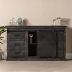 Dressoir Mangohout Milan 160 Zwart, Verzenden, 150 tot 200 cm, Nieuw, Industriële meubels