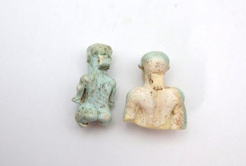 Egyptisch Keramiek Blauw faience Pataikos amuletpaar, Antiek en Kunst, Antiek | Overige Antiek