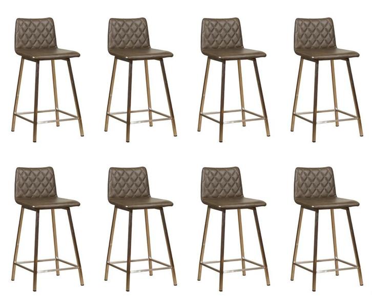 Set van 8 Leren barkrukken laag - Echt leer, Industrieel,, Huis en Inrichting, Stoelen, Overige kleuren, Vijf, Zes of meer stoelen