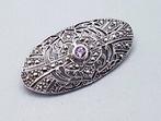 Zilver, Art Deco, Amethist(Getest) - Broche - + Markasieten., Antiek en Kunst
