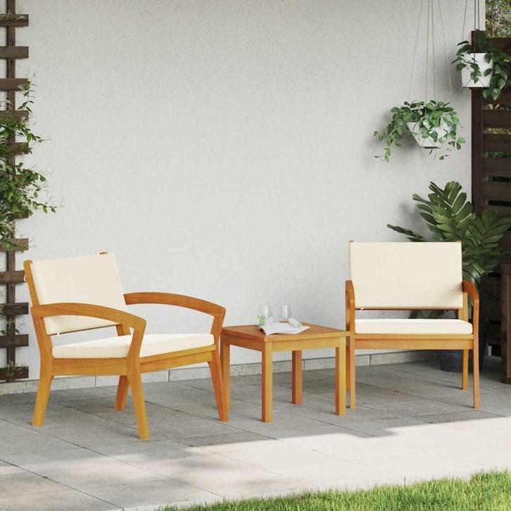 vidaXL Bistroset met kussen 3 pcs Bruin Polyester, Tuin en Terras, Tuinsets en Loungesets, Nieuw, Verzenden
