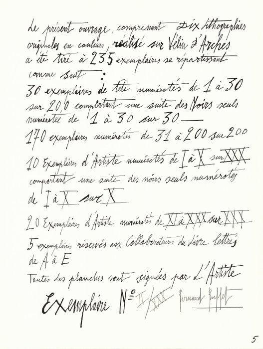 Bernard Buffet (1928-1999) - Justificatif de tirage avec, Antiquités & Art, Antiquités | Autres Antiquités