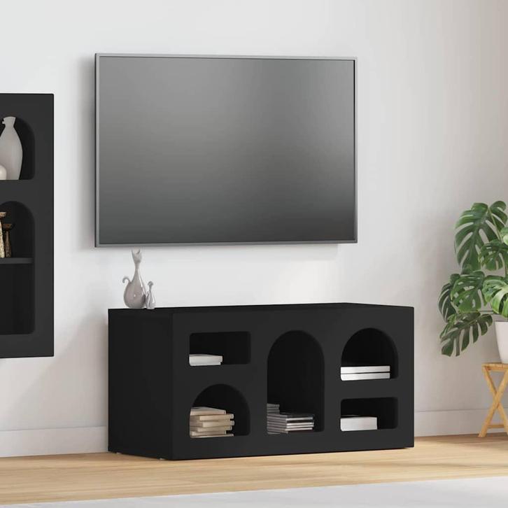 vidaXL TV Kast Zwart 80 x 35 x 40 cm Bewerkt hout, Huis en Inrichting, Kasten |Televisiemeubels, Nieuw, Verzenden