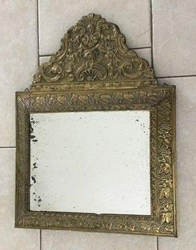 Spiegel- Antieke geel koperen spiegel - Messing, Spiegelglas, Antiek en Kunst, Antiek | Overige Antiek