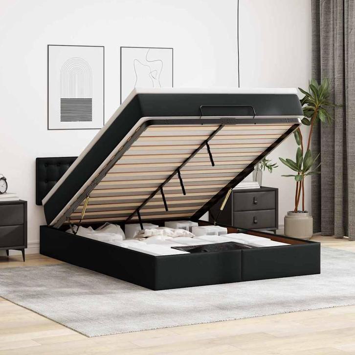 vidaXL Bed poef met matrassen en LEDs 140x200cm kunstleer, Huis en Inrichting, Slaapkamer | Bedden, Nieuw, Verzenden