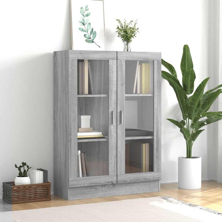 vidaXL Vitrinekast 82,5x30,5x115 cm bewerkt hout grijs, Huis en Inrichting, Kasten | Boekenkasten, Nieuw, Verzenden