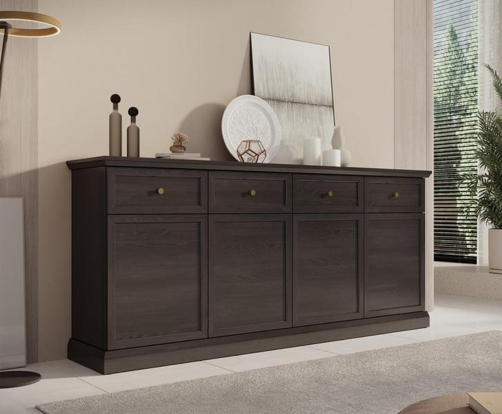 Dressoir zwart eiken 193cm - Landelijk - 3 lades 3 deuren, Huis en Inrichting, Kasten | Dressoirs, 25 tot 50 cm, Nieuw, 150 tot 200 cm