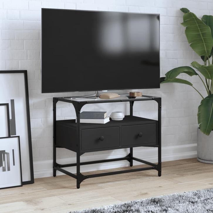 vidaXL Tv-meubel met glazen blad 60x35x51 cm bewerkt hout, Huis en Inrichting, Kasten |Televisiemeubels, Nieuw, Verzenden