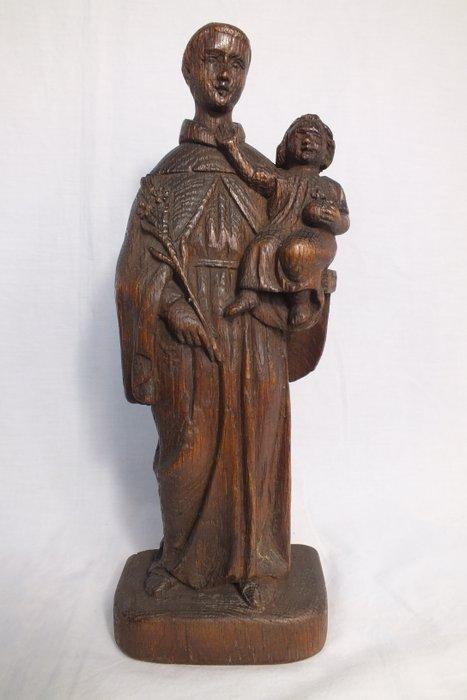 Beeld - Sint Antonius met Kind - 31 cm - Eik - 1850-1900, Antiquités & Art, Art | Art non-occidental