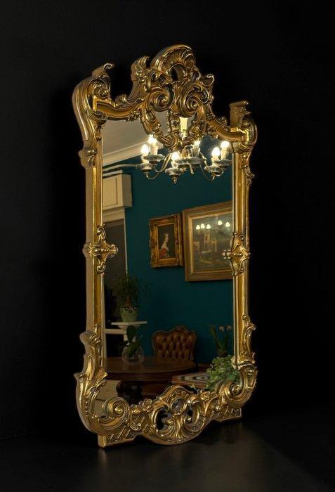 Grande - Spiegel - Cimasa met schelpmotief - gegraveerd -, Antiek en Kunst, Antiek | Overige Antiek