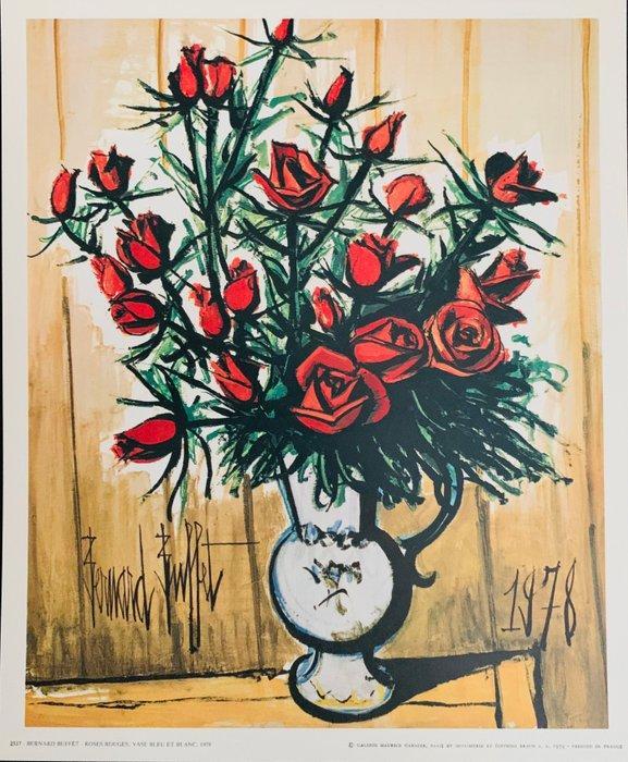 Bernard Buffet (1928-1999) - “ROSES ROUGES, VASE BLEU ET, Antiek en Kunst, Kunst | Tekeningen en Fotografie