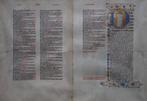 [Medieval manuscript] - Bifolium met grote miniatuur - 1400, Antiek en Kunst
