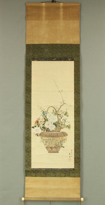 Flower Baskets Full of Seasonal Flowers - with signature, Antiek en Kunst, Antiek | Overige Antiek