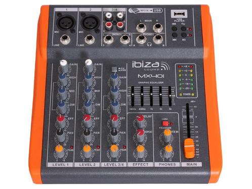 Ibiza Sound MX401 4 Kanaals Stage Mixer Studio Mengpaneel, Muziek en Instrumenten, Microfoons